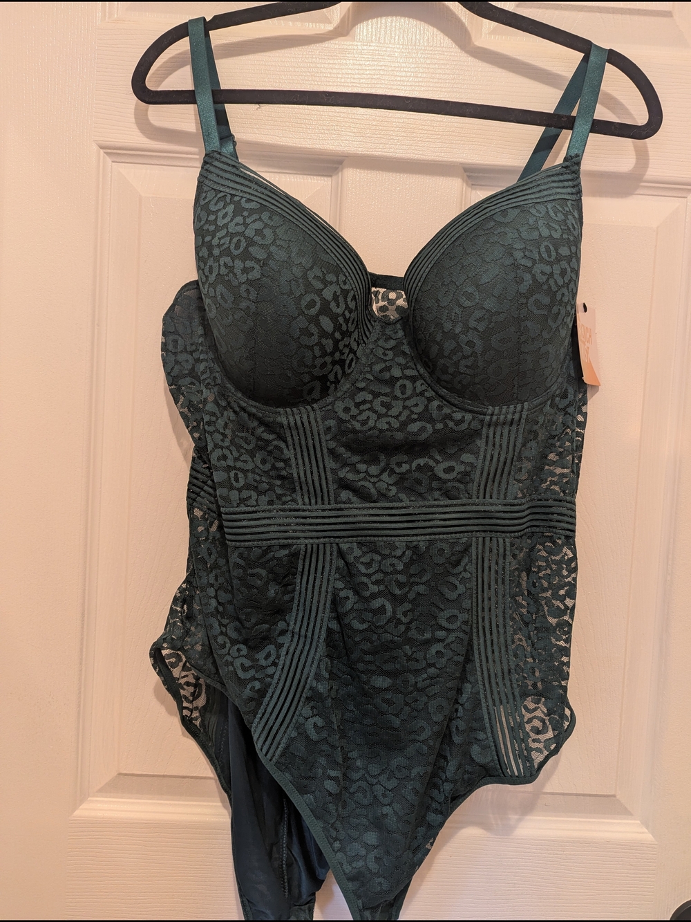 Deep Teal Lace-Effect Bustier Chemise with Supportive Cups